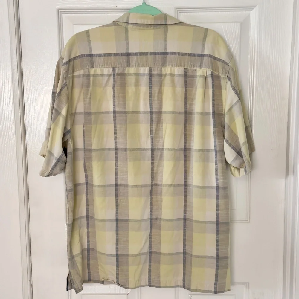 Tommy Bahama Silk Shirt Men's L Original Fit Yellow and Gray Plaid Button Down - Picture 2 of 3